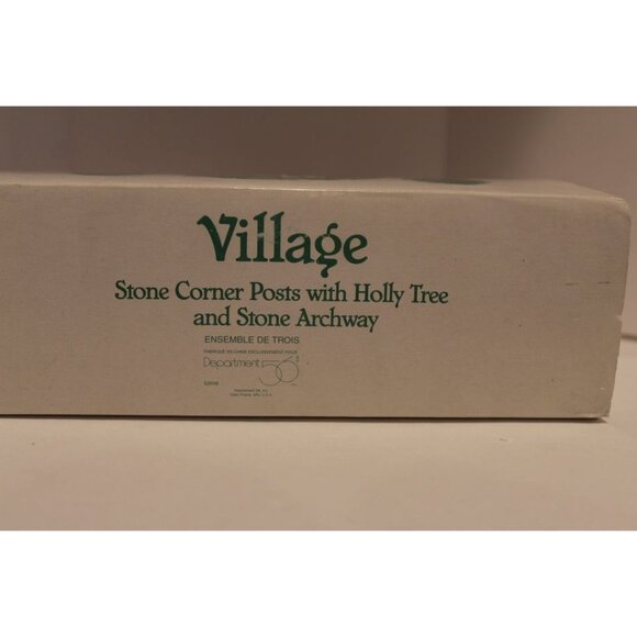 Dept 56 Village Accessories - Stone Corner Posts with Holly Tree and Stone Archw - Picture 4 of 4